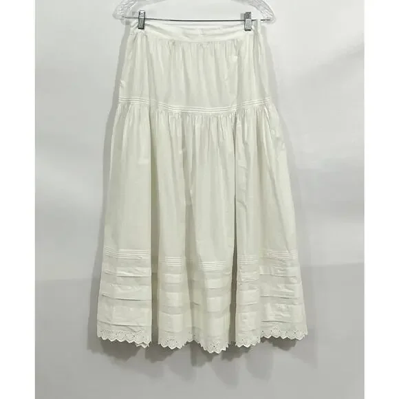 DOEN Sz M Medium Sebastiane Skirt Midi Scalloped Ivory Powder A-Line - Picture 12 of 16